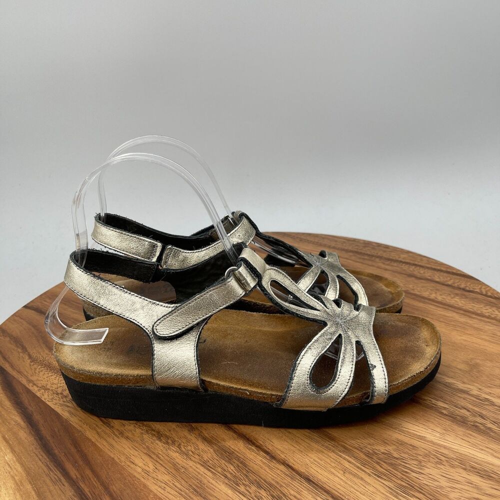 Naot Sandals Womens 9 / 40 Metallic Leather Wedge Comfort Hook Loop Strap Israel